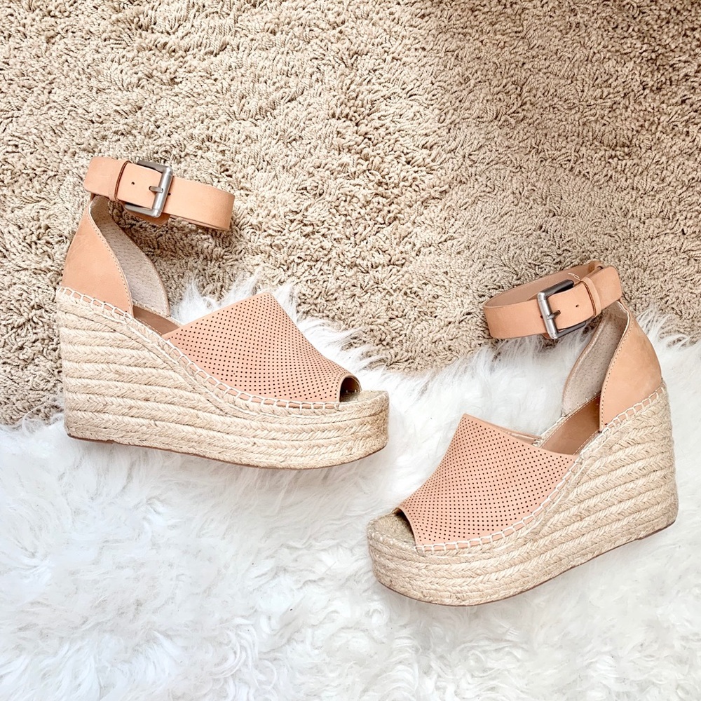 Marc Fisher LTD • Tan Espadrille Canvas Wedges